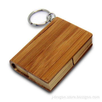 Wooden USB Flash Drive in New Book Design with Chaining and 4C Color Printing on Both Sides